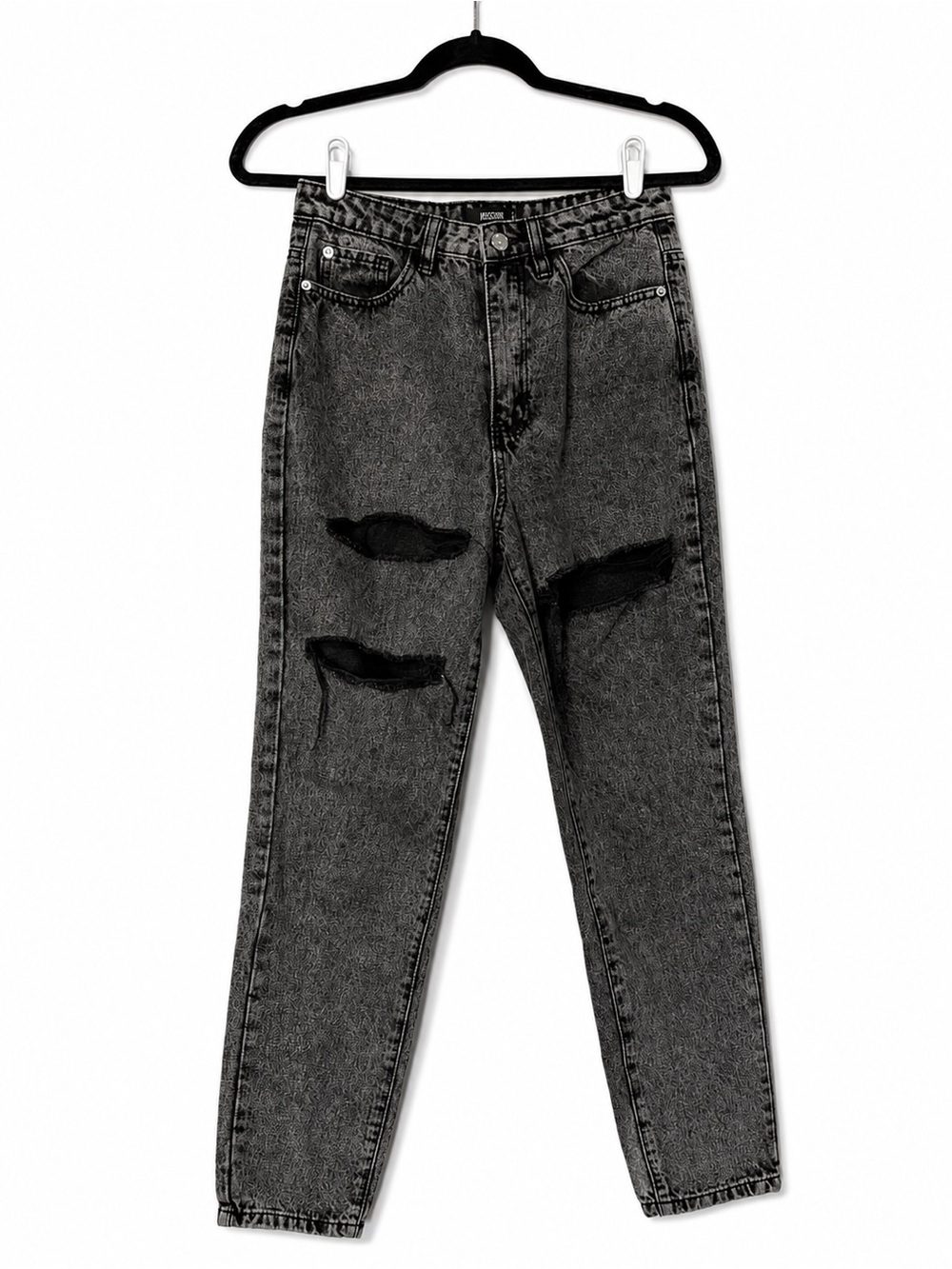 Missguided+ Washed Black Ripped Slim Straight Jeans